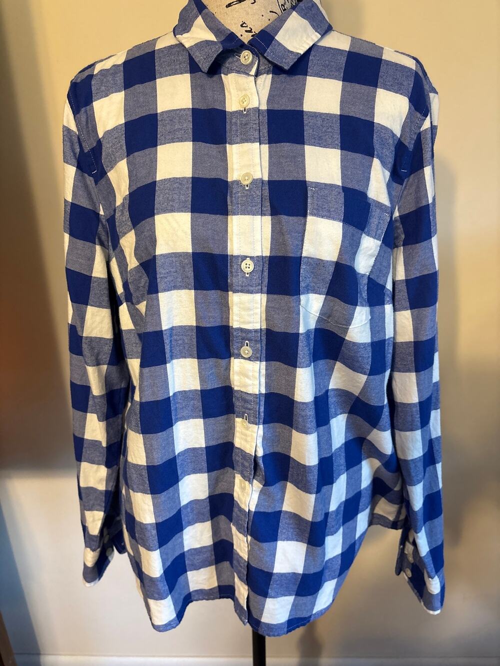 J Crew Blue and White Buffalo Flannel Flannel Shirt PL